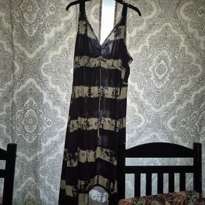 Elegant Black and Cream Striped Dress